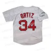 GlaNiK1 Custom 2004 Rétro Manny Ramirez Jersey David 34 Ortiz 7 Trot Nixon 45 Pedro Martinez 49 Tim Wakefield 33 Jason Varitek Gris Blanc Vintage