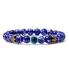 Evil Eye Natursten Pärlsträngar Armband Designer Smycken Guld Krona Vit Turkos Tiger Eyes Hematit För Män Kvinnor Älskare Elastiskt rep Armband 12 färger