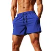 Gym Clothing Men's Summer Fitness Shorts Solid Color Elastic Drawstring Waist Side Pockets Training Quarter PantsGym