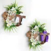 Easter cross wreath simulation plant Party Decoration door hanging bow rattan ring