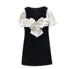 black dress big bowknot patchwork reception thin waist skirt celebrity temperament new summer style