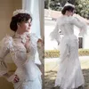 2022 Vintgae Sereia Vestidos de casamento vestido de noiva com mangas compridas Lace Ruffles Corset Back Custom Made Designer Garden Vestido de Novia 401 401
