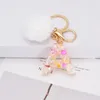 Trendy Letters Key Chain White Pompom Faux Rabbit Fur Ball Key Rings For Women Girl Fashion Charms Bag Pendant Jewelry Gifts