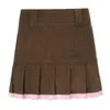 スカート茶色のコーデュロイプリーツヴィンテージ90年代美学女子高生ミニスカートレーストリムヘムかわいいカワイイクロスカート