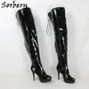 Sorbern Lace Up Powrót Buty Kobiety Fetysz Wysokie Obcasy 15 CM Crotch Udo Boot Platforma Gejów Buty Dance Custom Wide lub Slim Fit Nogi