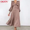 Ootn Beige Single Breads Sexy Dress Party Clud High талия, атласная длинная элегантная v Neck Women Mid