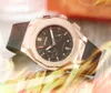 Wysokiej jakości męskie pełne funkcjonalne stoper zegarek drobny stal kwarcowy automatyczny ruch gumowy pasek