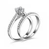 Luxe bruiloft verlovingsliefhebber's ringen set bling iced geometrische aaa kubieke zirkoon kristalring voor paar