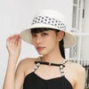 Cappelli a tesa larga Sole di paglia per le donne Elegante berretto Panama con nastro a punti Floppy Summer Outdoor Travel Bucket Hat Japan StyleWide WideWide Oliv2