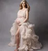 Luxury Ruffles Maternity Wraps Gowns for Photo Shoot Tiered Skirts Women Maternity Dresses Front Slit Wrap Cape Bathrobe Sleepwear