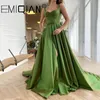 Arrival Green Satin Bustier A-Line Prom Dress Elegant Straps Evening Sexy Split Party W220421