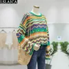 SWEATER Kobiety Kolorowe paski z długim rękawem zszywanie na szyję swobodne swetry dla dzianinowej mody jesienne zima luźna 220810