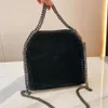 Stella McCartney Falabella Mini-Einkaufstasche für Damen, metallischer Splitter, Schwarz, winzige Einkaufstasche für Damen, Handtasche aus Leder, Umhängetasche, Luxus und hoher Sinn