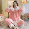 Coral Velvet V Neck Pajama Zestawy Kobiety Prosty patchwork Lounge luźne miękkie, przytulne stroje nocne stroje długie rękawie Ins L220803