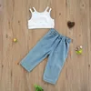 Citgeett Summer Kids Baby Girls Clothing Set Strap Solid Shirt Ripped Jeans High midja Casual Style Clothing 1-7T J220711