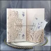 Cartes de voeux Fournitures de fête d'événement Festive Home Garden Kits d'invitation de mariage Spring Flower Laser Cut Pocket Carte de mariée pour fiançailles