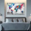 Mapa do mundo colorido Pintura de lona mapa cartaz impressão fotos para sala de estar moderna decoração interior pinturas sem