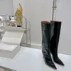 Bottes hautes en cuir verni à talons hauts, bout pointu noir, fermeture éclair latérale mais genou, nouvelle collection 2022