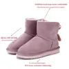 أزياء الكاحل Bowknot Snow Boots Women Wool Wool Fur مبطن أستراليا كلاسيكية جلدية حقيقية شتاء أحذية دافئة دافئة