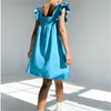 MUICHES Casual Square Kołnierz Motyw Mini Sweet Sukienka Kobieta Bez pleców Liss Lise Linen Solid Summer 220613
