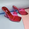 패션 컬러 크리스탈 힐 샌들 여성 숙녀 신발 투명한 뒤꿈치 색상