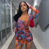 Bomblook X21DS760 Estate 2022 Gonne da donna sexy girocollo Tie Dye Sheer manica lunga Beachwear Mini abito da donna Y220401