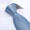 Blue Plaid Dot Silk Ties For Men Solid Wedding Accessories Neck Tie Handkerchief Cufflinks Set Gravatas Mens