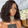 Lace Front Wigs Glueless Cut Short Bob Water Wave Dark Brown Synthetic Hair For Women Heat Resistant Fiber Natural Hairline