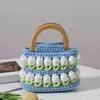 Femmes sac manche en bois fleur tissé fil à la main plage fourre-tout été concepteur Kawaii mignon doux sac à main 220610