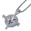 Chaînes Hip Hop Rock 925 Sterling Argent Compass Forme Créé Moissanite Gemstone Party Pendentif Collier Fine Bijoux Cadeau