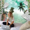 Gobelin imitacja okna krajobrazu dywan wiszące pawie kokosowe Oean ru