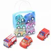 6pcs Tirez sur la voiture Toy Toy Mobile Vehing Camion de pompiers Taxi Modèle Kid Mini Cars Garçon Jouets Cadeau W1