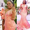 2022 Plus Size Arabic Aso Ebi Pink Mermaid Luxurious Prom Dresses Pärled Crystals Evening Formal Party Second Reception Birthday Engagement Gowns ZJ477