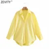 Zevity Women Simply Candy Color Casual Slim Poplin Shirts Office Ladies Long Sleeve Blouse Roupas Chic Chemise Tops LS9405 220725