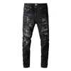 Guys Jeans Knee Ripped Patches Man Red Pants Designer Tattered Strike Skinny Black Distound Damead Torn Plus Size Mens Fashion 2022 Longの高品質