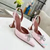 Moda estate tacchi alti sandali firmati di lusso da donna Baotou superficie di seta 10 cm fiocco cavo diamante scarpe da donna a punta c6636