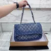 Bolso de compras de mezclilla de alta calidad, bolso de cadena de mujer de gran capacidad a la moda, bolso de diseñador acolchado francés, bolsos de mano de lujo cruzados