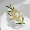 Korean Fashion Elegant Luxury Pearl Brooches Pins with Shining CZ Zircon Simple Flowers Enamel Brooch Jewelry Accessories for Women