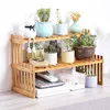 Hooks & Rails Office Desktop Storage Rack Bamboo Flower Display Stand Plant Shelves Decorative Shelf For Study Living Room OrganizerHooks