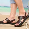 Sandalias moda cuero genuino cómodo zapatos de calzado para caminar hombres tendencia en el verano de ocio al aire libre de la playa sin deslizamiento de la playa