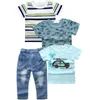 Clothing Sets Summer Children Baby Boys 4pcs Set Striped Suit T-shirts Blue T-shirt Car Denim JeansClothing