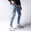 Men's Skinny ripped jeans men Pants Pencil Biker Side Striped Jeans Destroyed Hole Hip Hop Slim Fit Man Stretchy Jean Print 220606