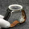 46MM 품질 내비타이머 시계 크로노그래프 쿼츠 무브먼트 실버 다이얼 50주년 기념 남성 시계 브라운 가죽 스트랩 남성 손목시계