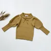 Kazak Sonbahar Baby Baby Girls Girls Puff Sleve Saf Renk Örgü Sweater Kış Sweaters Çocuklar#39;