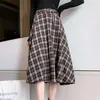Roupas Defina a saia xadrez de lã vintage japonesa Mulheres na cintura alta S-xl outono inverno harajuku fêmea elegante e elegante