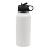 18/22/32 onças de sublimação em branco Tumblers brancos Vacuum Flask Aço inoxidável ostenta garrafas de água na boca larga xícaras com palha e alça portátil