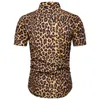 Summer Fashion Mens Leopard tryckt skjorta Casual Button Shirts Män Kort ärm Sexig streetwear -skjorta 220527