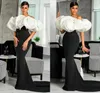 Dresses Elegant Black And White Evening Dresses Aso Ebi Style Prom Formal Gowns Mermaid Shape With Train Puffy Ruffles Robe De Soiree Vest