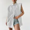 Kadın Bluzlar Gömlek Kadın Streetwear Kolsuz Tops Yaka Boyun Düğmeleri Gevşek Katı Renk Rahat Parti Kulübü Yaz Beyaz / Mor