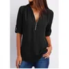 Women's Blouses & Shirts Women Summer Autumn Casual V-neck Chiffon Blouse Top Long Sleeve Black White Ladies ShirtWomen's Vere22